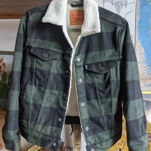 Levi's Sherpa Green Flannel Trucker Jacket